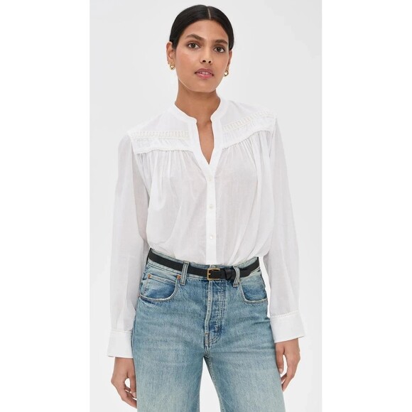 Nili Lotan Tops - Nili Lotan Women's Clarys Tunic Top Pleated Long Sleeves Cotton White XL 288892